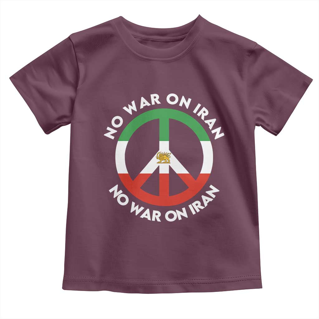 No War On Iran Peace Symbol Toddler T Shirt Iranian Lion Emblem Anti War Protest TS02 Maroon Print Your Wear