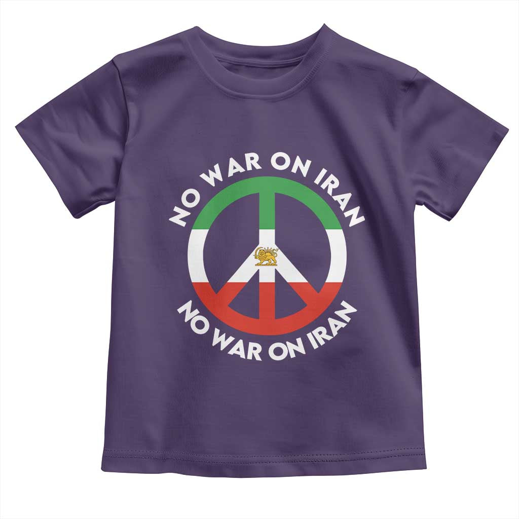 No War On Iran Peace Symbol Toddler T Shirt Iranian Lion Emblem Anti War Protest TS02 Purple Print Your Wear