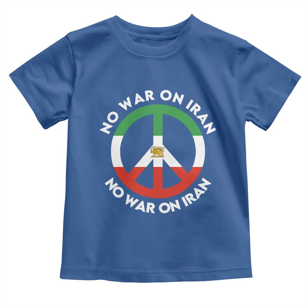 No War On Iran Peace Symbol Toddler T Shirt Iranian Lion Emblem Anti War Protest TS02 Royal Blue Print Your Wear