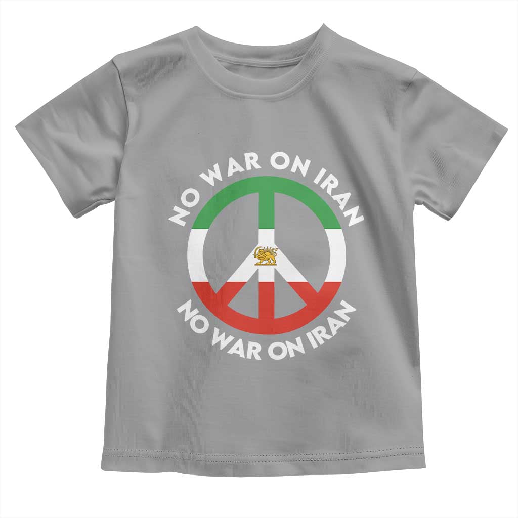 No War On Iran Peace Symbol Toddler T Shirt Iranian Lion Emblem Anti War Protest TS02 Sport Gray Print Your Wear