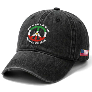 No War On Iran Peace Symbol Washed Cotton Baseball Cap Iranian Lion Emblem Anti War Protest TS02 Print Your Wear