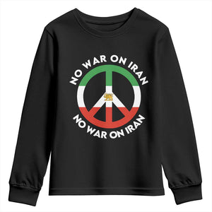No War On Iran Peace Symbol Youth Sweatshirt Iranian Lion Emblem Anti War Protest TS02 Black Print Your Wear