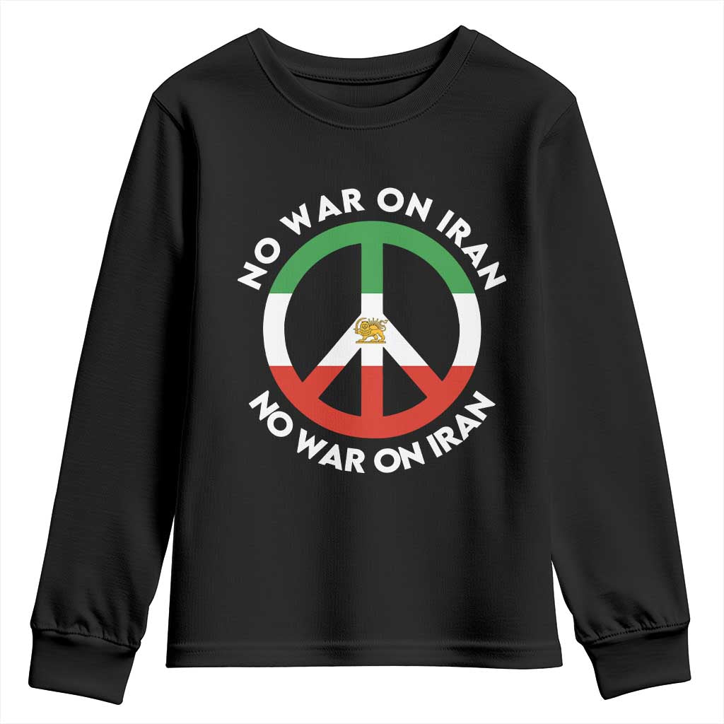 No War On Iran Peace Symbol Youth Sweatshirt Iranian Lion Emblem Anti War Protest TS02 Black Print Your Wear
