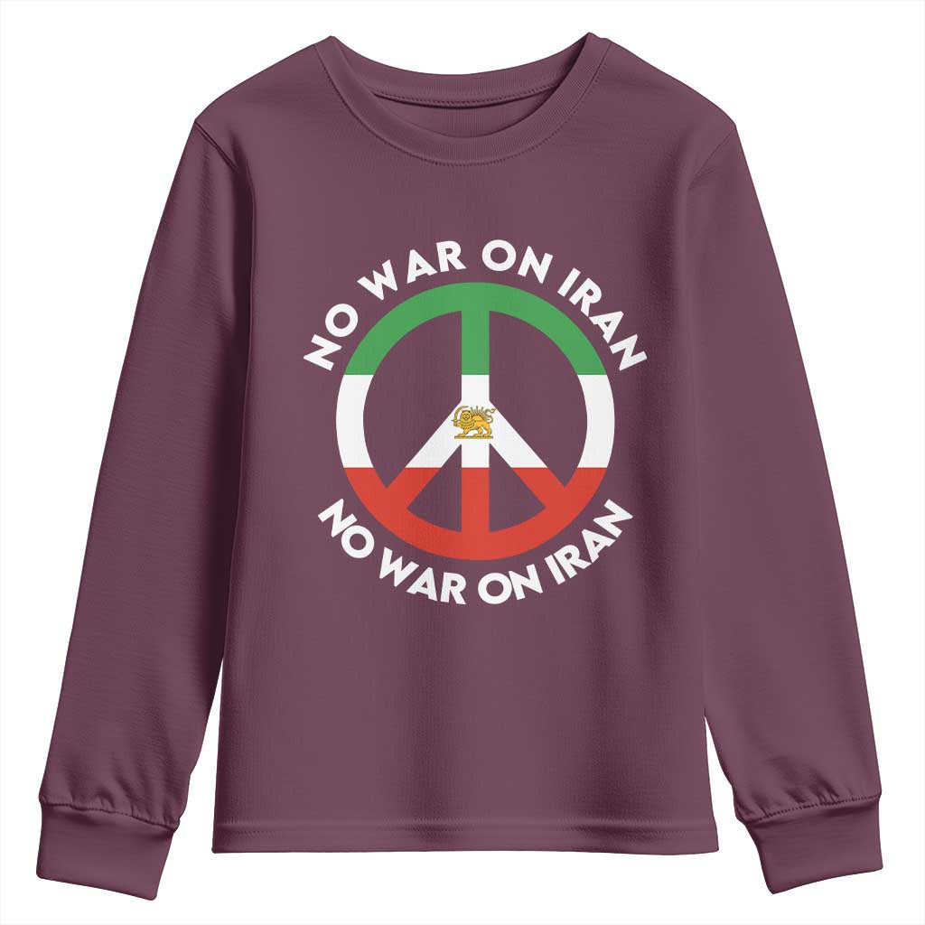 No War On Iran Peace Symbol Youth Sweatshirt Iranian Lion Emblem Anti War Protest TS02 Maroon Print Your Wear