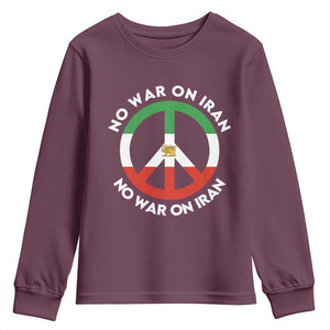 No War On Iran Peace Symbol Youth Sweatshirt Iranian Lion Emblem Anti War Protest TS02 Maroon Print Your Wear