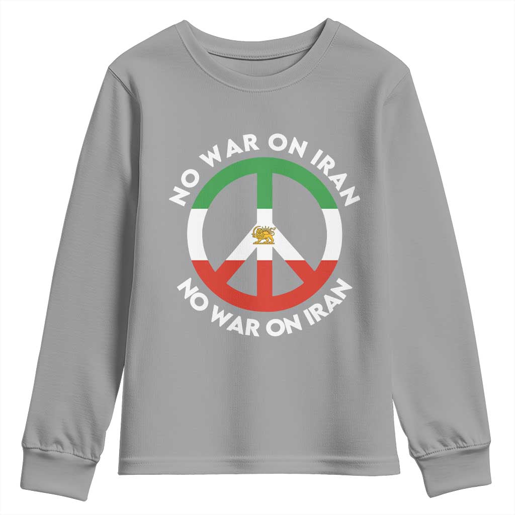 No War On Iran Peace Symbol Youth Sweatshirt Iranian Lion Emblem Anti War Protest TS02 Sport Gray Print Your Wear