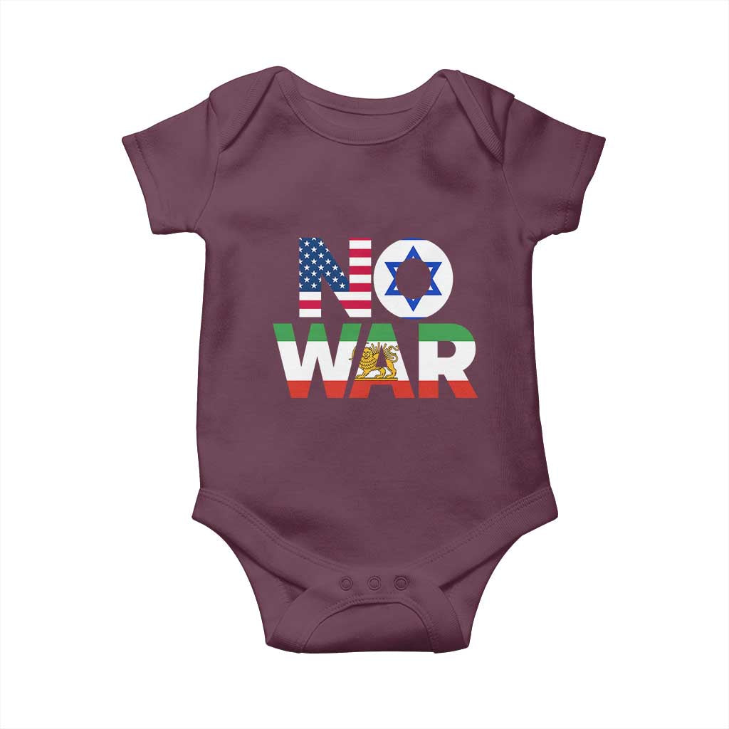 No War USA Israel Iran Flags Baby Onesie Anti War Protest Political Statement TS02 Maroon Print Your Wear