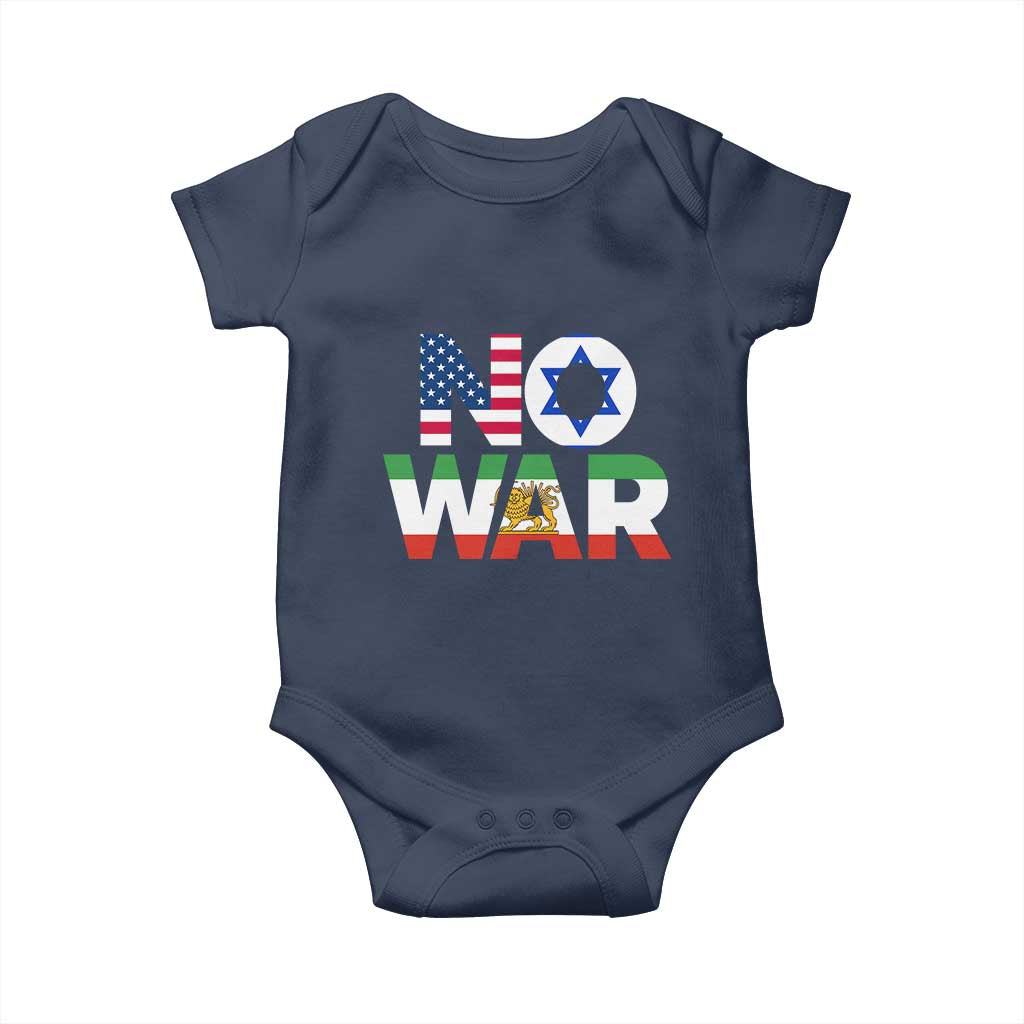 No War USA Israel Iran Flags Baby Onesie Anti War Protest Political Statement TS02 Navy Print Your Wear