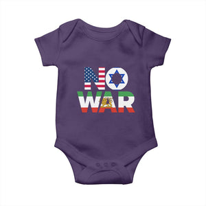 No War USA Israel Iran Flags Baby Onesie Anti War Protest Political Statement TS02 Purple Print Your Wear