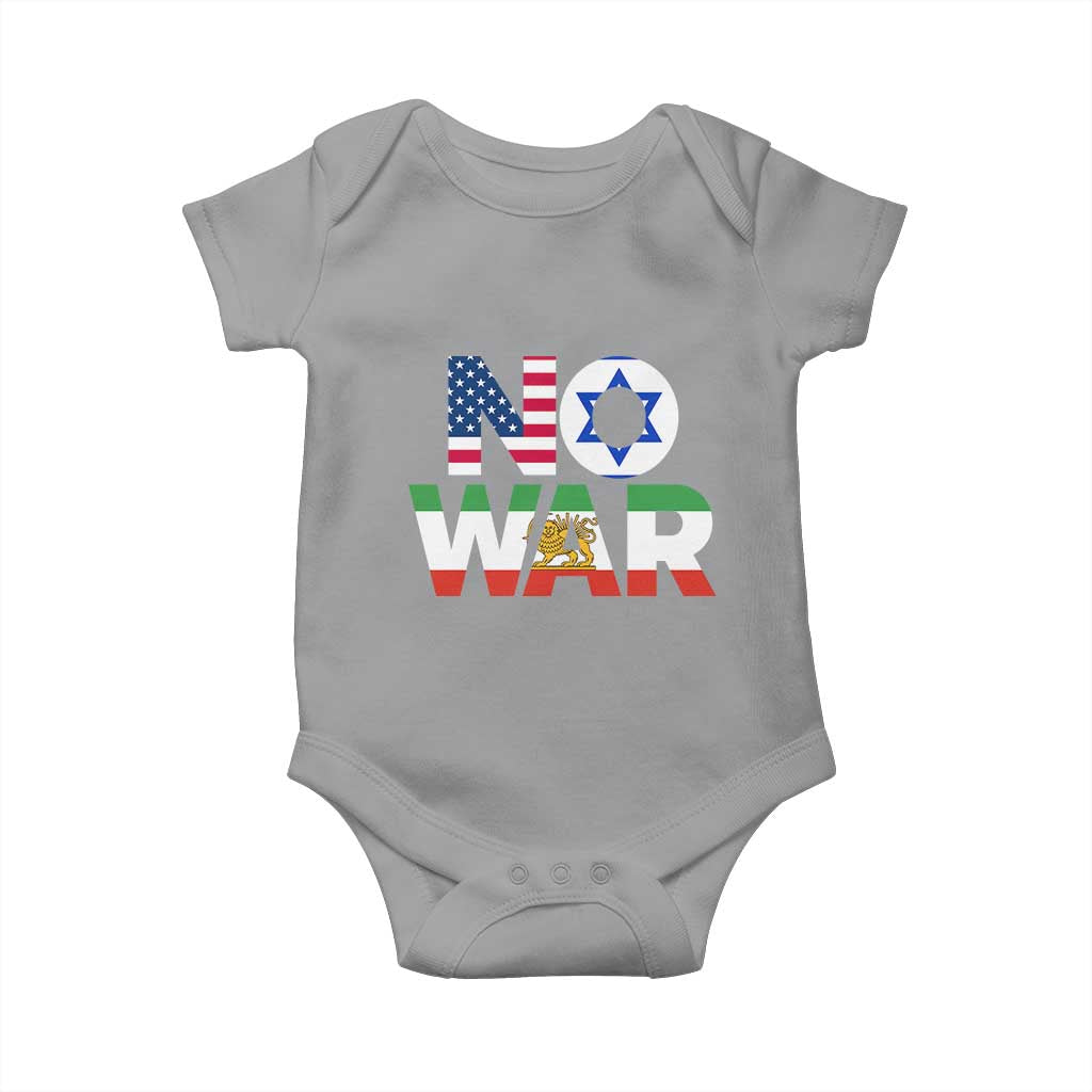 No War USA Israel Iran Flags Baby Onesie Anti War Protest Political Statement TS02 Sport Gray Print Your Wear