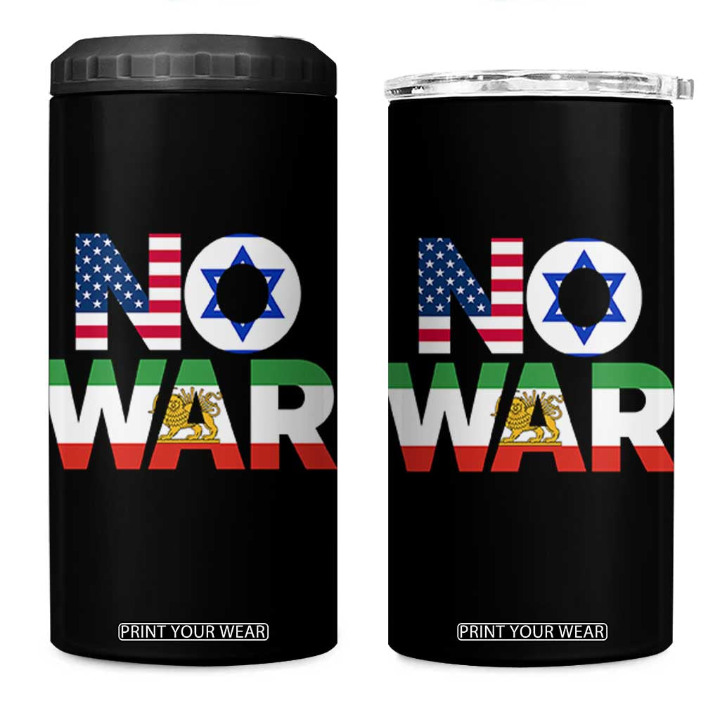 No War USA Israel Iran Flags 4 in 1 Can Cooler Tumbler Anti War Protest Political Statement TS02 One Size: 16 oz Black Print Your Wear