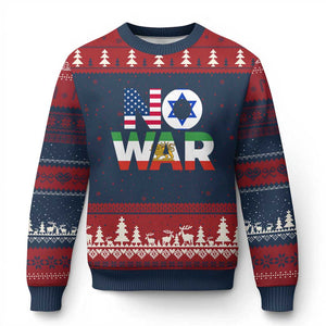 No War USA Israel Iran Flags Ugly Christmas Sweater Anti War Protest Political Statement TS02 Navy Red Print Your Wear