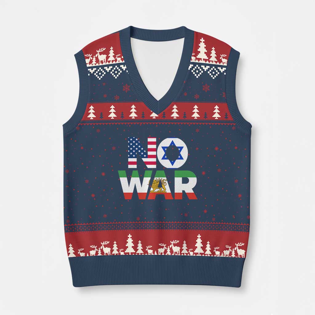 No War USA Israel Iran Flags V-Neck Knit Sweater Vest Anti War Protest Political Statement TS02 Navy Red Print Your Wear