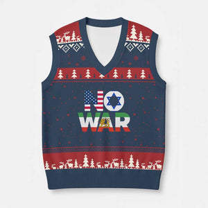 No War USA Israel Iran Flags V-Neck Knit Sweater Vest Anti War Protest Political Statement TS02 Navy Red Print Your Wear