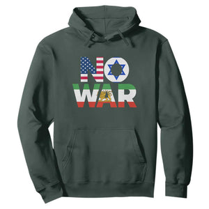 No War USA Israel Iran Flags Hoodie Anti War Protest Political Statement TS02 Dark Forest Green Print Your Wear