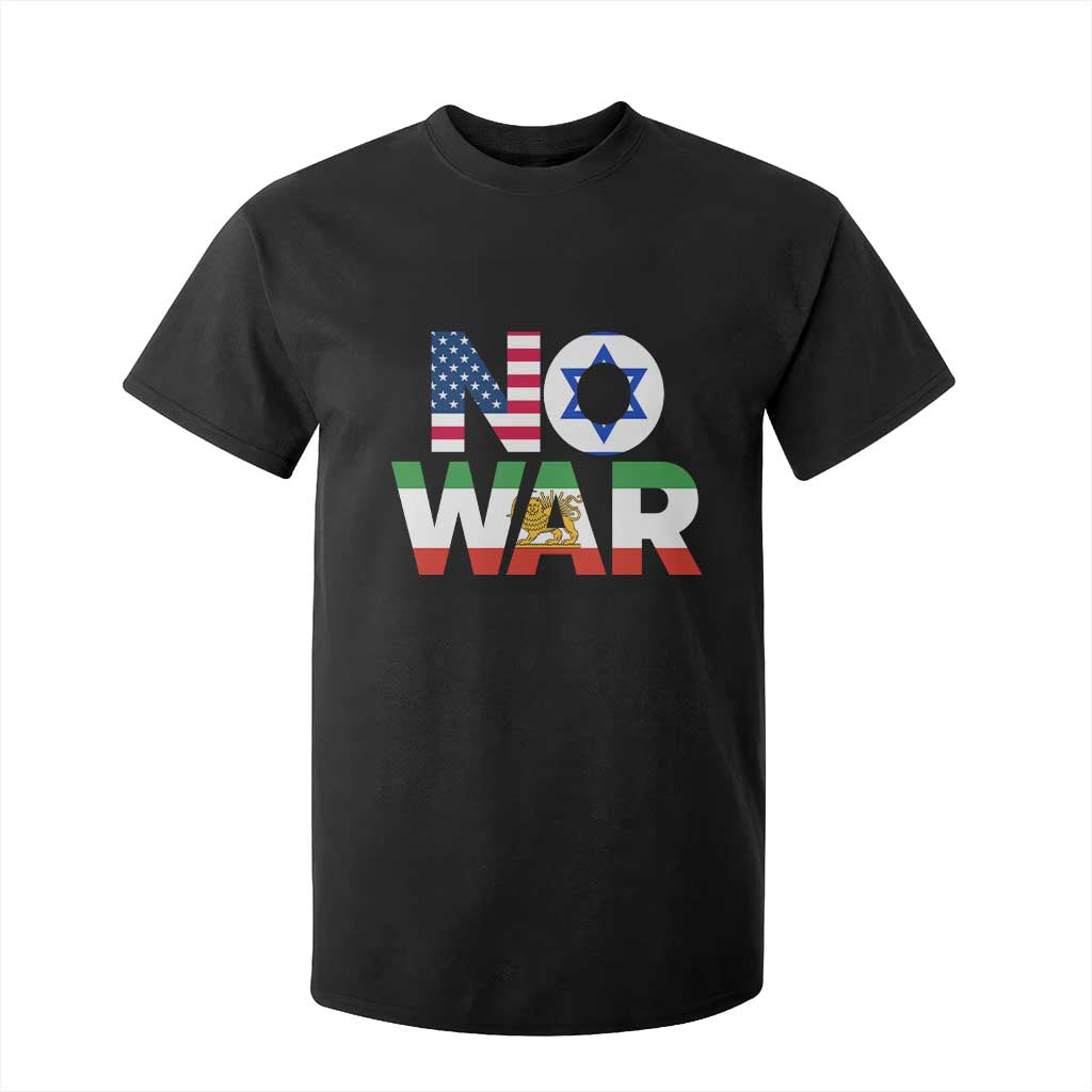 No War USA Israel Iran Flags T Shirt For Kid Anti War Protest Political Statement TS02 Black Print Your Wear