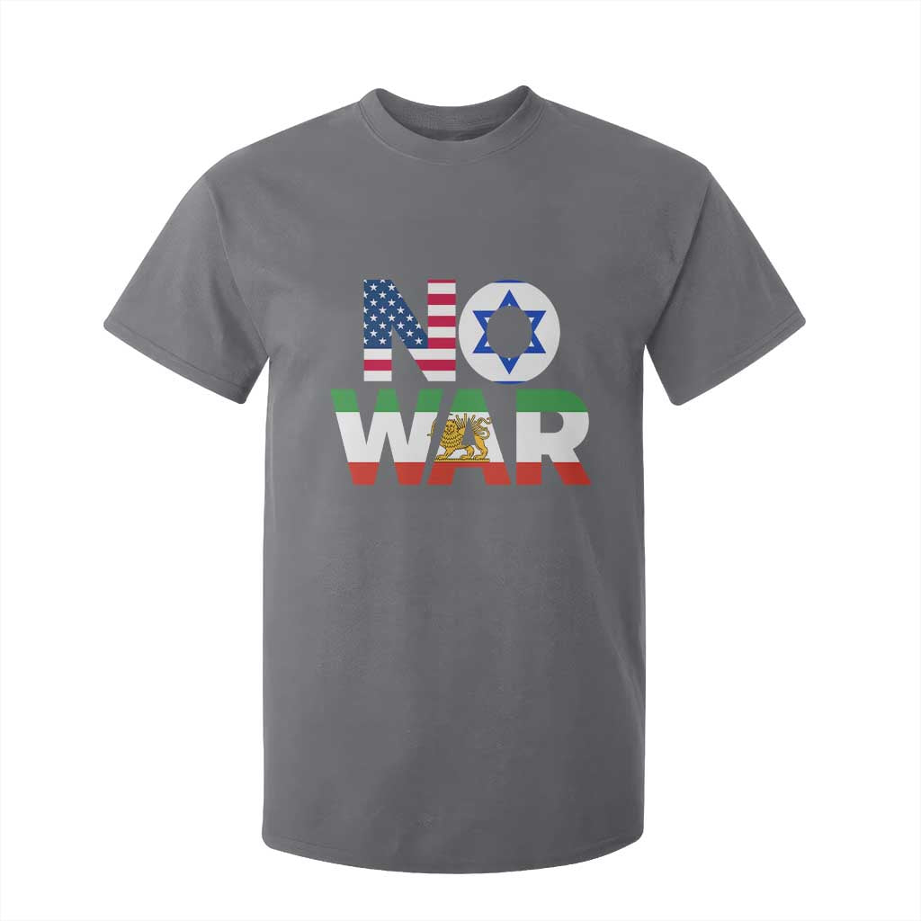 No War USA Israel Iran Flags T Shirt For Kid Anti War Protest Political Statement TS02 Charcoal Print Your Wear