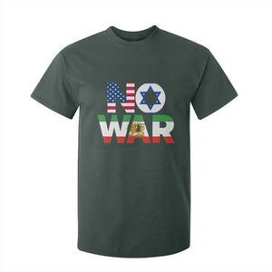 No War USA Israel Iran Flags T Shirt For Kid Anti War Protest Political Statement TS02 Dark Forest Green Print Your Wear