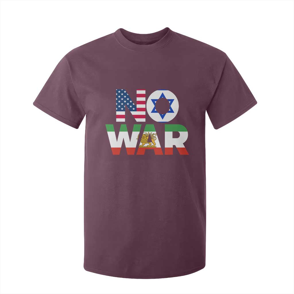 No War USA Israel Iran Flags T Shirt For Kid Anti War Protest Political Statement TS02 Maroon Print Your Wear