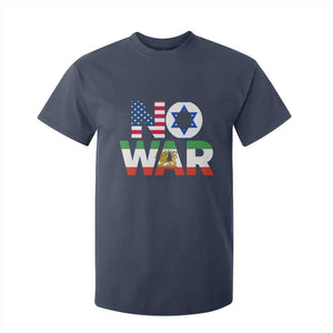No War USA Israel Iran Flags T Shirt For Kid Anti War Protest Political Statement TS02 Navy Print Your Wear
