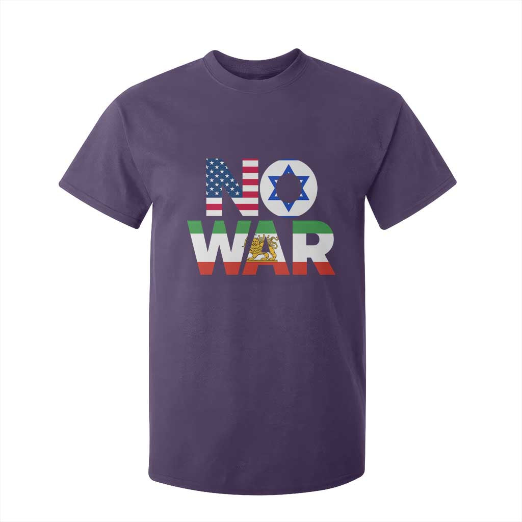No War USA Israel Iran Flags T Shirt For Kid Anti War Protest Political Statement TS02 Purple Print Your Wear