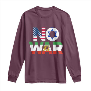 No War USA Israel Iran Flags Long Sleeve Shirt Anti War Protest Political Statement TS02 Maroon Print Your Wear