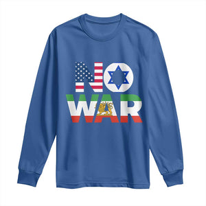 No War USA Israel Iran Flags Long Sleeve Shirt Anti War Protest Political Statement TS02 Royal Blue Print Your Wear
