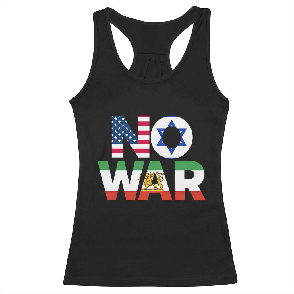 No War USA Israel Iran Flags Racerback Tank Top Anti War Protest Political Statement TS02 Black Print Your Wear