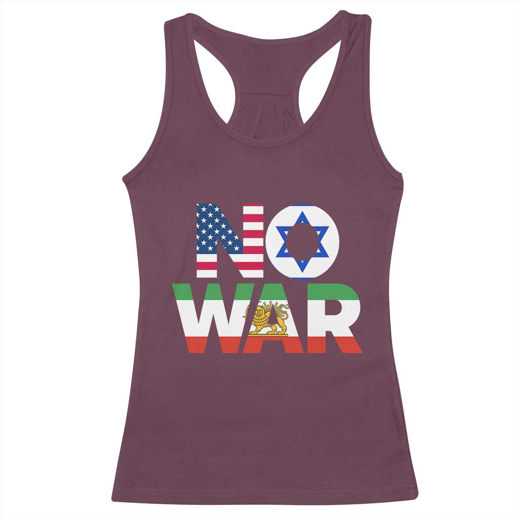 No War USA Israel Iran Flags Racerback Tank Top Anti War Protest Political Statement TS02 Maroon Print Your Wear