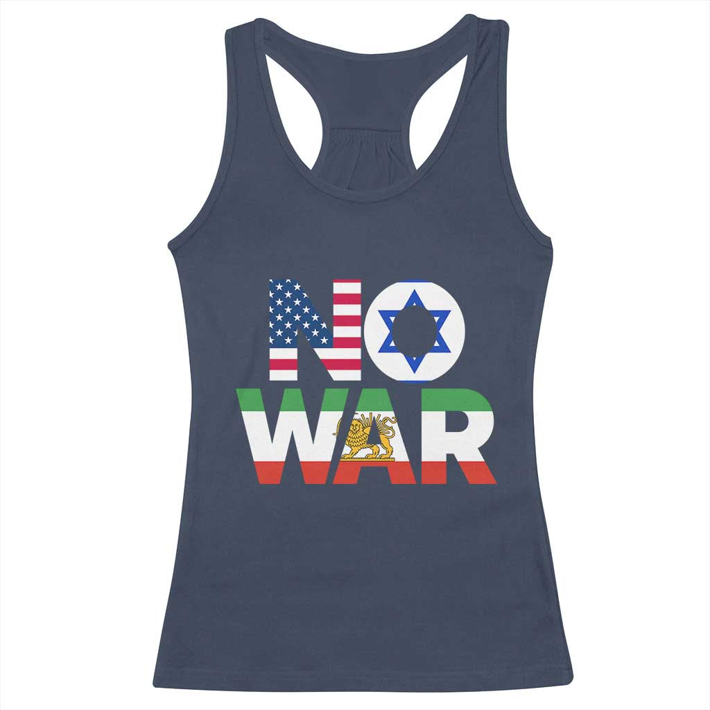 No War USA Israel Iran Flags Racerback Tank Top Anti War Protest Political Statement TS02 Navy Print Your Wear