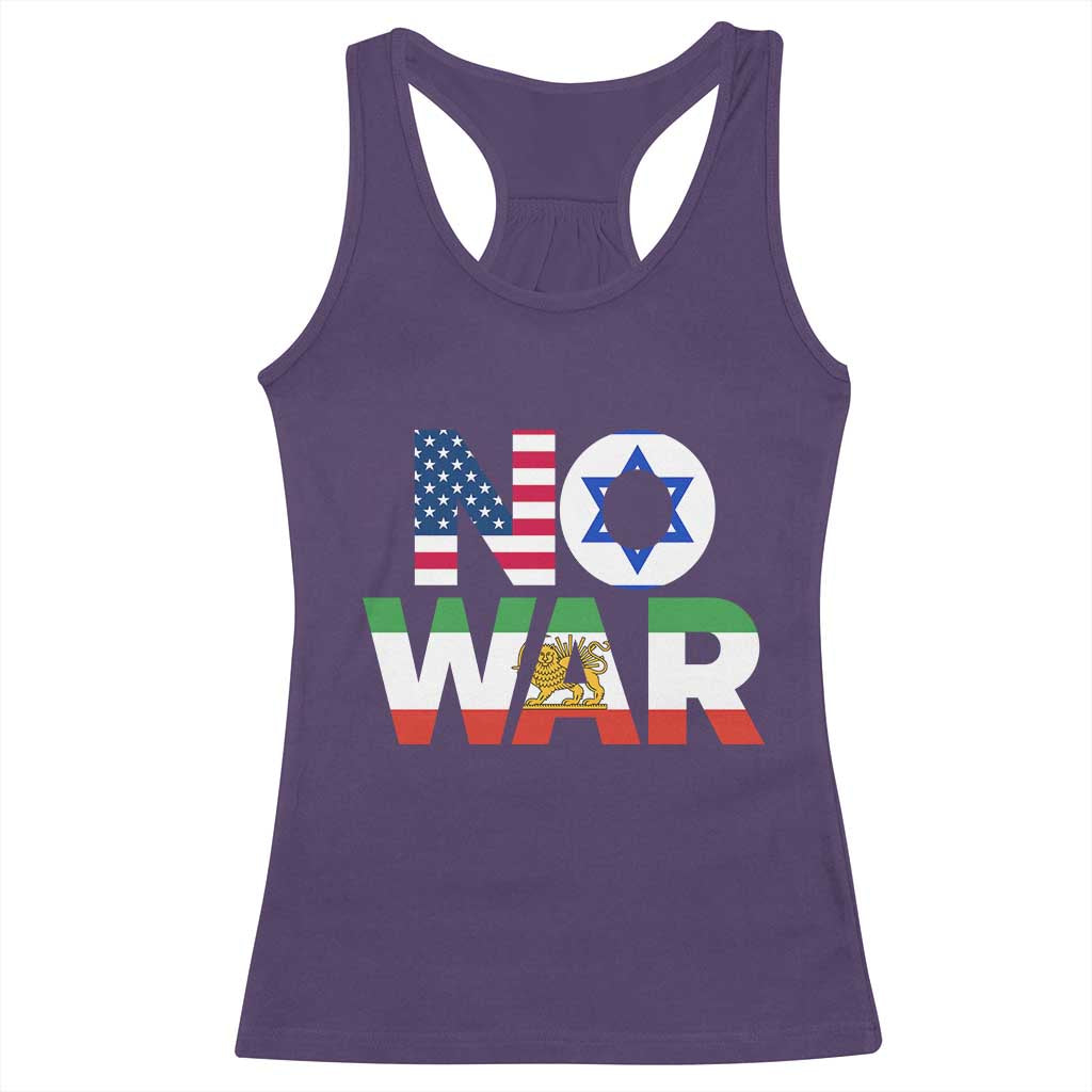 No War USA Israel Iran Flags Racerback Tank Top Anti War Protest Political Statement TS02 Purple Print Your Wear