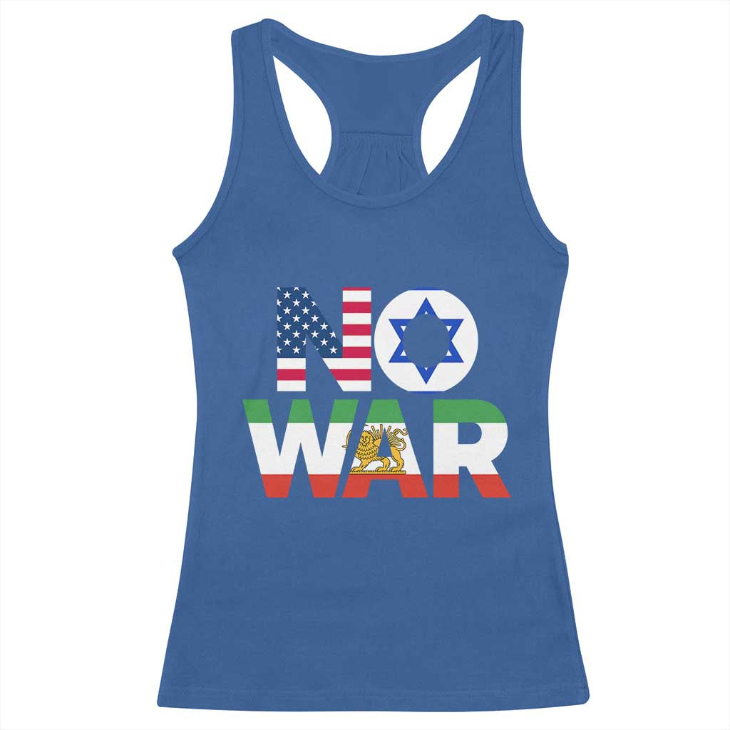 No War USA Israel Iran Flags Racerback Tank Top Anti War Protest Political Statement TS02 Royal Blue Print Your Wear