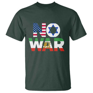 No War USA Israel Iran Flags T Shirt Anti War Protest Political Statement TS02 Dark Forest Green Print Your Wear