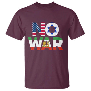 No War USA Israel Iran Flags T Shirt Anti War Protest Political Statement TS02 Maroon Print Your Wear