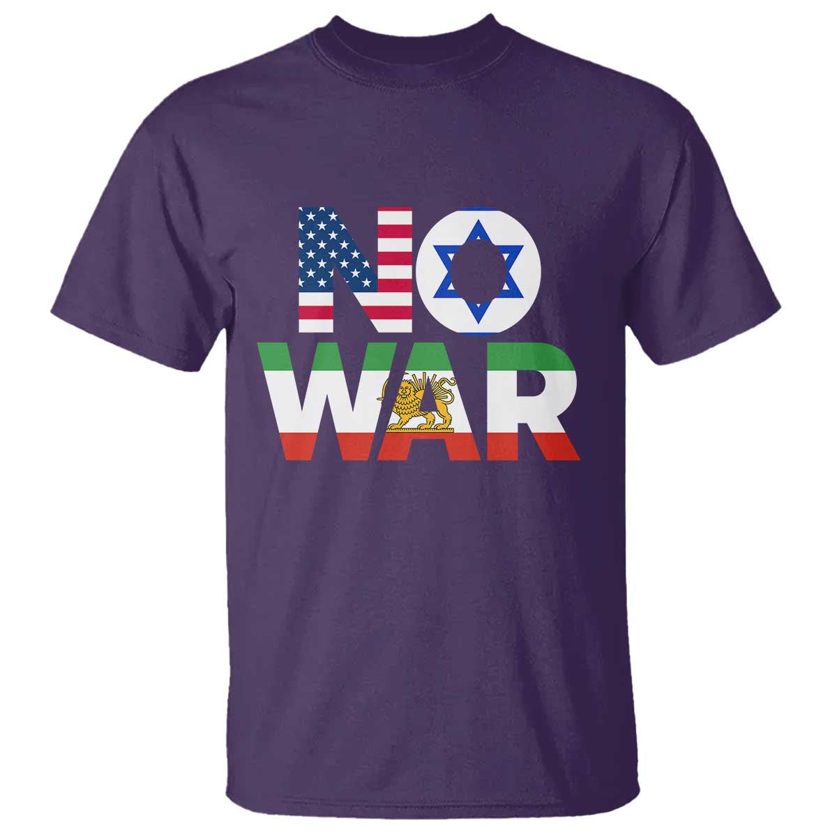 No War USA Israel Iran Flags T Shirt Anti War Protest Political Statement TS02 Purple Print Your Wear