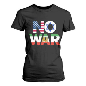 No War USA Israel Iran Flags T Shirt For Women Anti War Protest Political Statement TS02 Black Print Your Wear