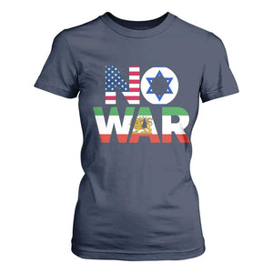 No War USA Israel Iran Flags T Shirt For Women Anti War Protest Political Statement TS02 Navy Print Your Wear