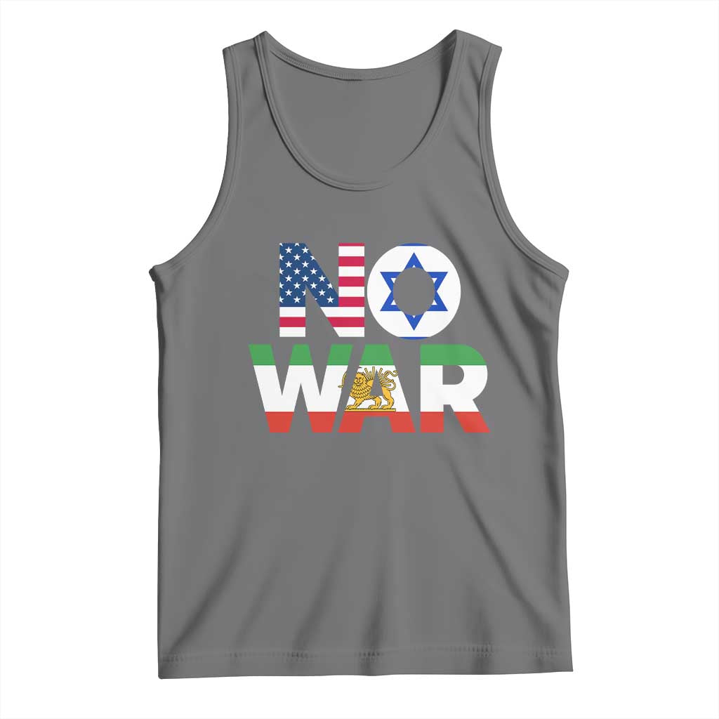 No War USA Israel Iran Flags Tank Top Anti War Protest Political Statement TS02 Black Heather Print Your Wear