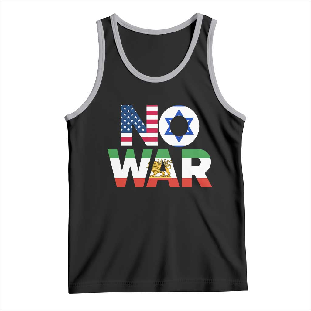 No War USA Israel Iran Flags Tank Top Anti War Protest Political Statement TS02 Black Athletic Heather Print Your Wear