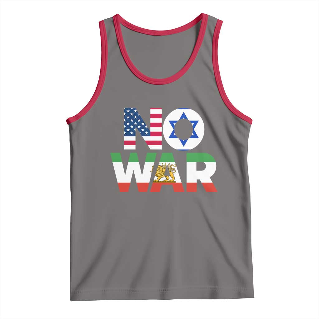 No War USA Israel Iran Flags Tank Top Anti War Protest Political Statement TS02 Deep Heather Red Print Your Wear