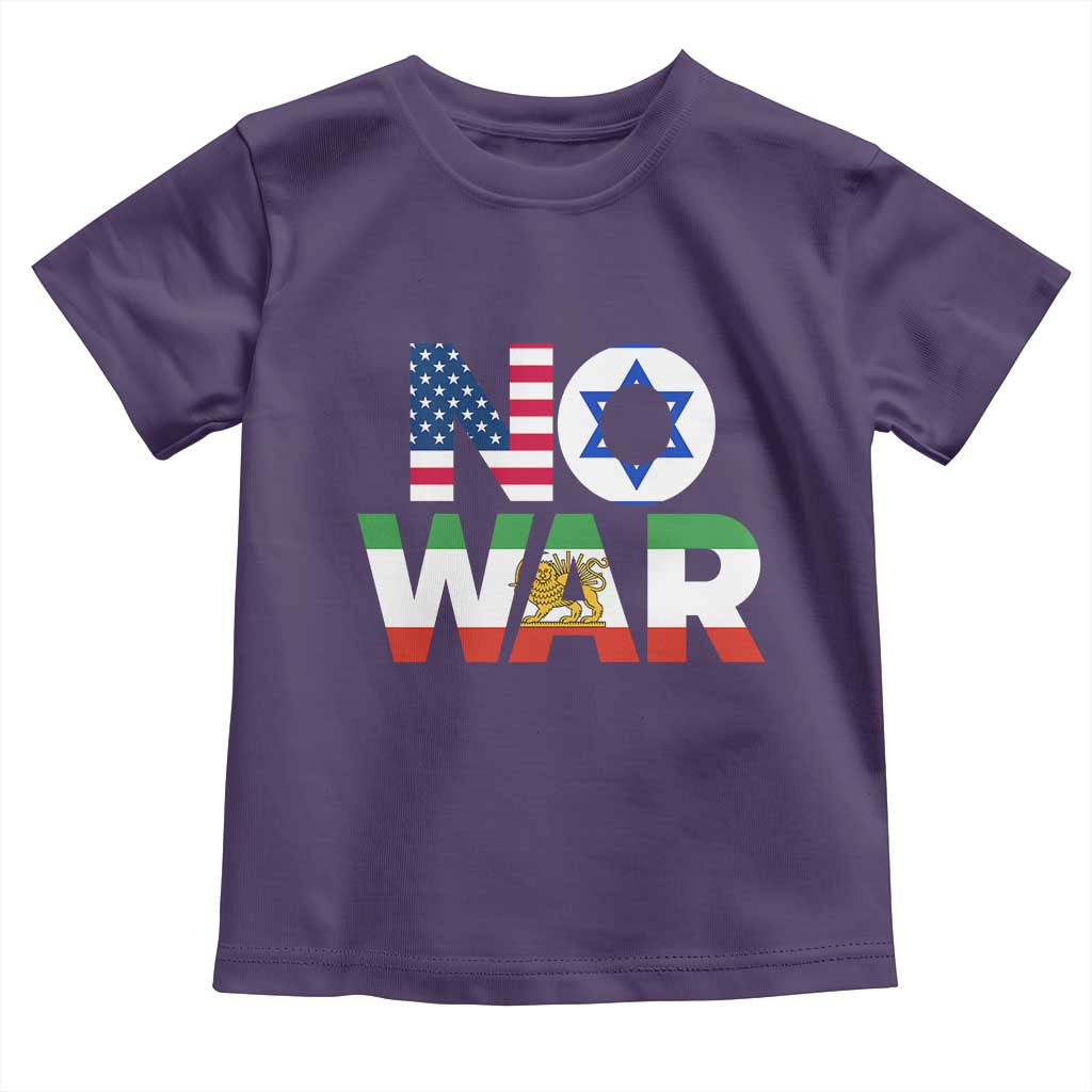 No War USA Israel Iran Flags Toddler T Shirt Anti War Protest Political Statement TS02 Purple Print Your Wear