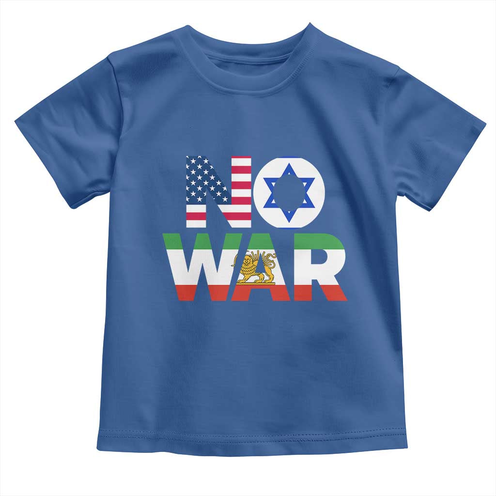 No War USA Israel Iran Flags Toddler T Shirt Anti War Protest Political Statement TS02 Royal Blue Print Your Wear