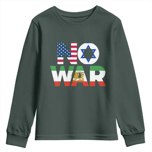 No War USA Israel Iran Flags Youth Sweatshirt Anti War Protest Political Statement TS02 Dark Forest Green Print Your Wear