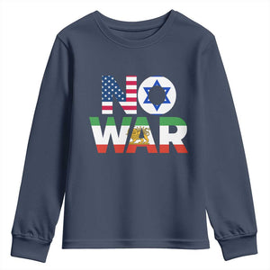 No War USA Israel Iran Flags Youth Sweatshirt Anti War Protest Political Statement TS02 Navy Print Your Wear
