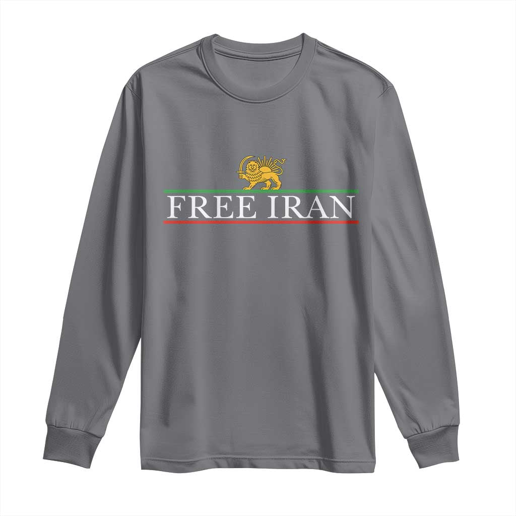 Free Iran Lion And Sun Graphic Long Sleeve Shirt Iranian Freedom Supporters TS02 Charcoal Print Your Wear