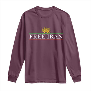 Free Iran Lion And Sun Graphic Long Sleeve Shirt Iranian Freedom Supporters TS02 Maroon Print Your Wear