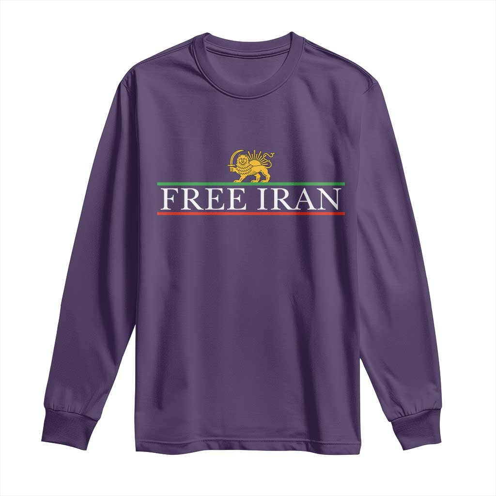 Free Iran Lion And Sun Graphic Long Sleeve Shirt Iranian Freedom Supporters TS02 Purple Print Your Wear