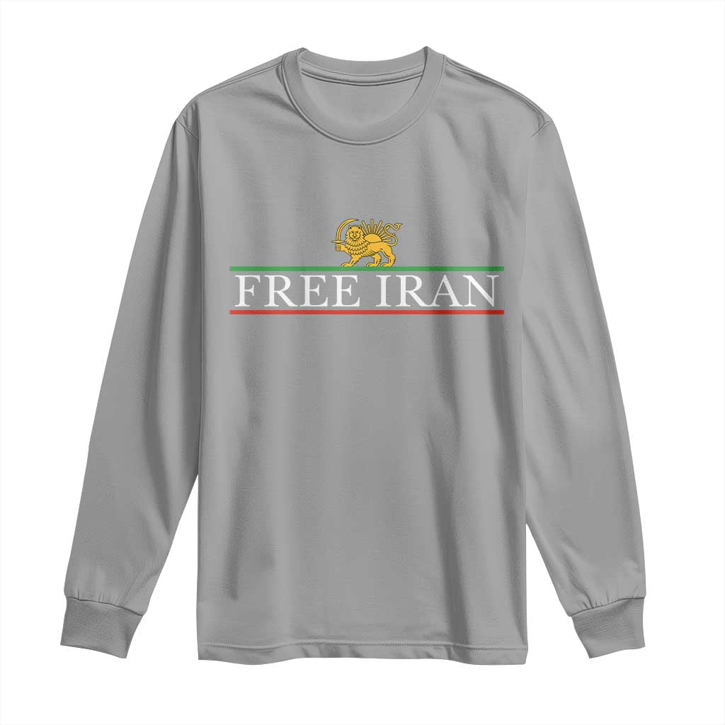 Free Iran Lion And Sun Graphic Long Sleeve Shirt Iranian Freedom Supporters TS02 Sport Gray Print Your Wear