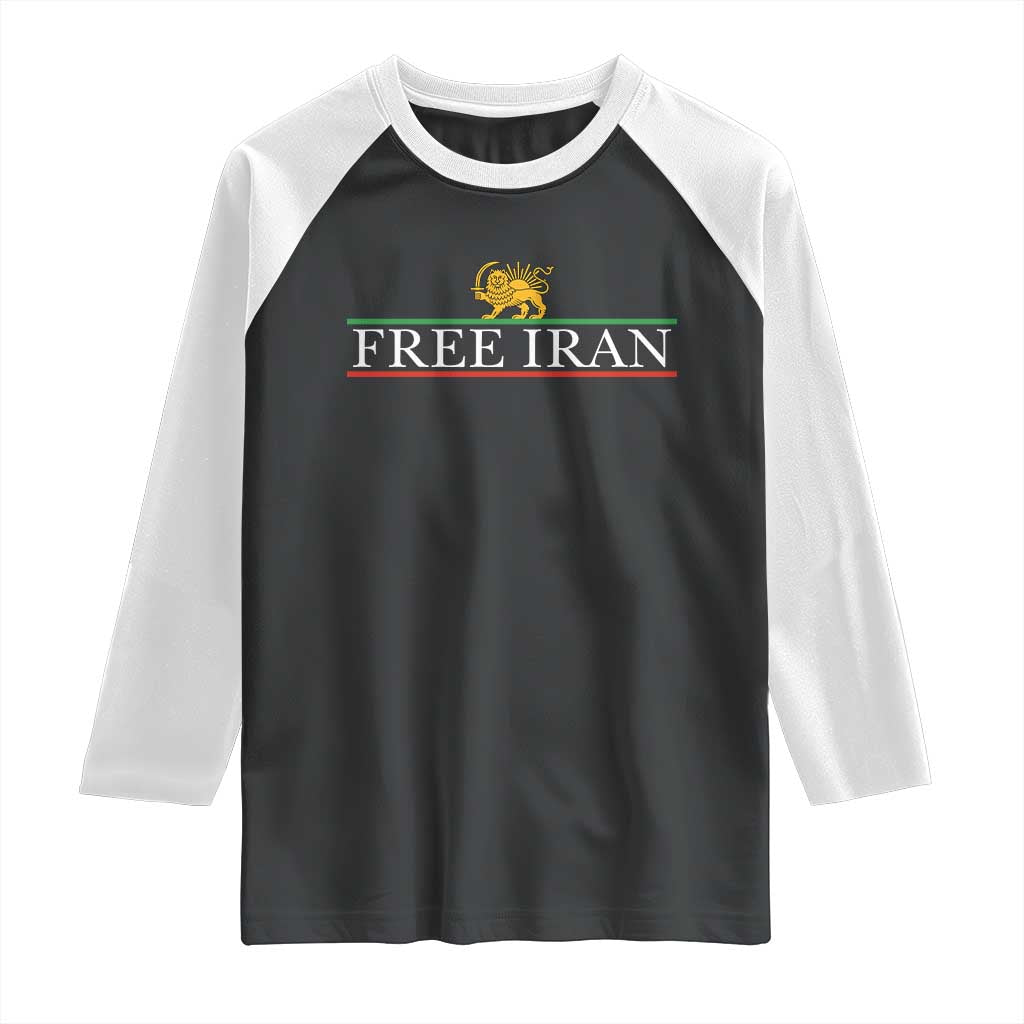 Free Iran Lion And Sun Graphic Raglan Shirt Iranian Freedom Supporters TS02 Black White Print Your Wear