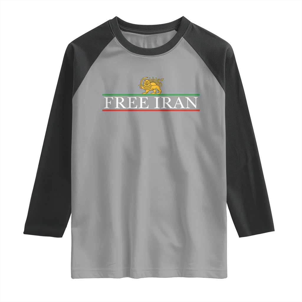 Free Iran Lion And Sun Graphic Raglan Shirt Iranian Freedom Supporters TS02 Sport Gray Black Print Your Wear